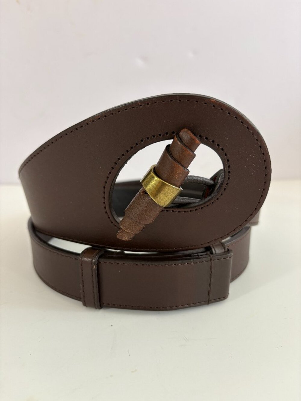 Coldwater Creek Brown Leather Belt L/XL Adjustable Asymmetrical